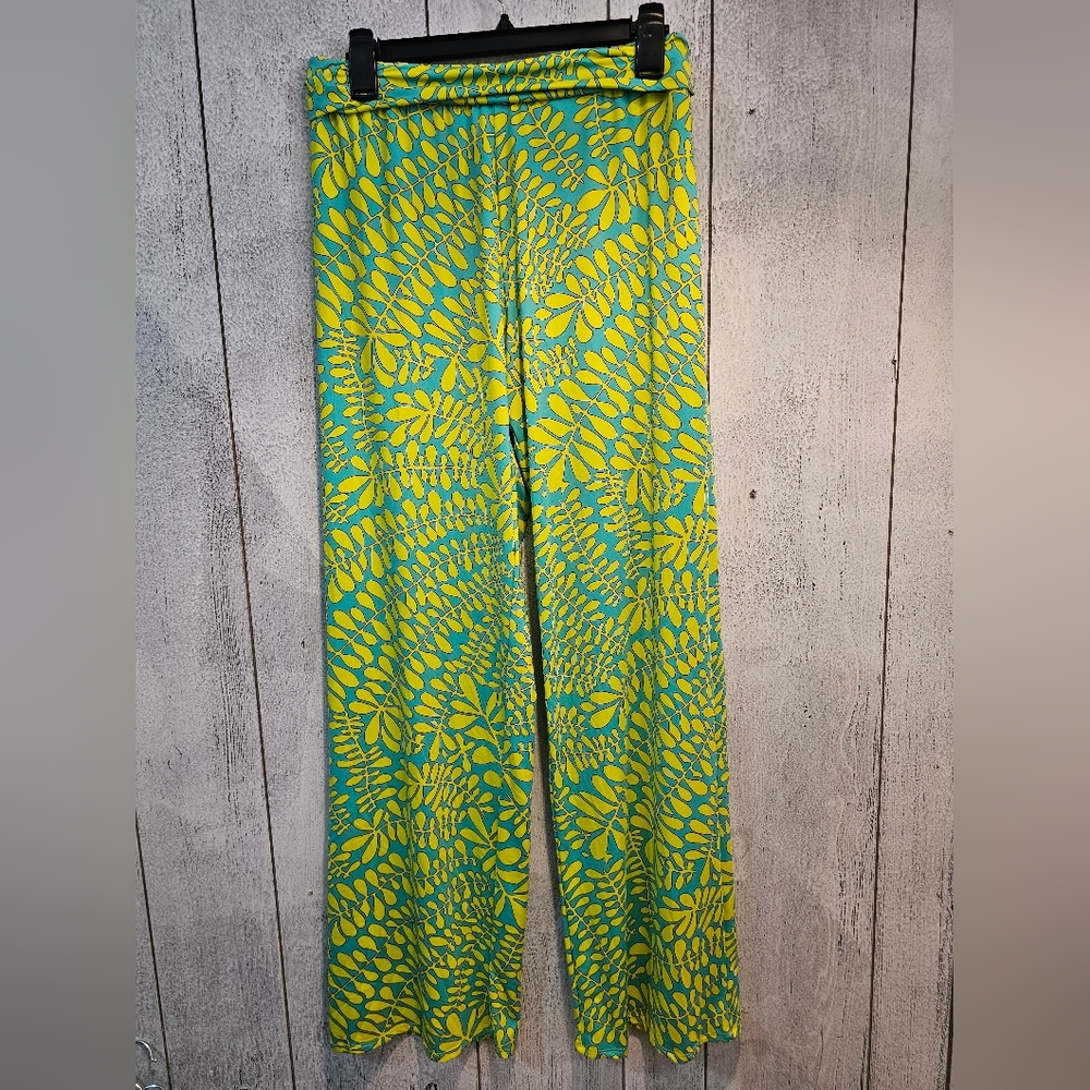 Trina Turk Beachware Vibrant Green and Yellow Patterned Pants Large And Medium